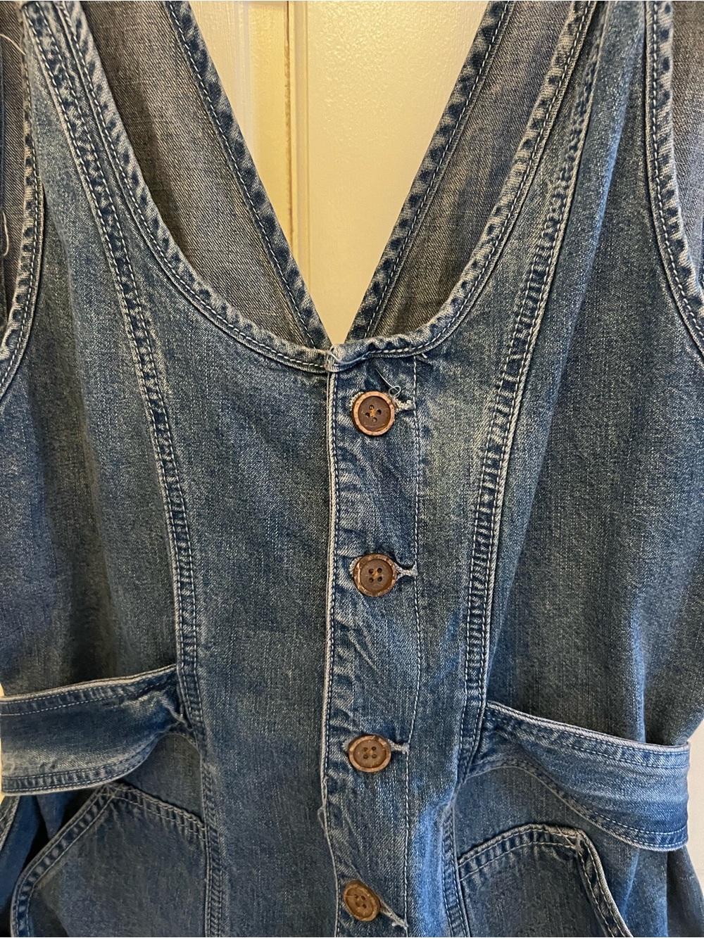 NWT Free People Memphis Medium Wash Denim Button-Front Shortalls - Picture 6 of 10
